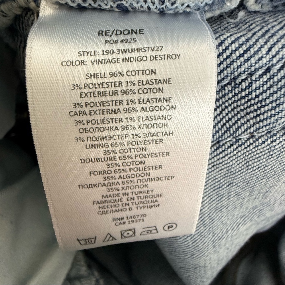 RE/DONE Ultra High Rise Stove Pipe Denim Jeans Vintage Indigo Destroyed Women 27 - Picture 12 of 12